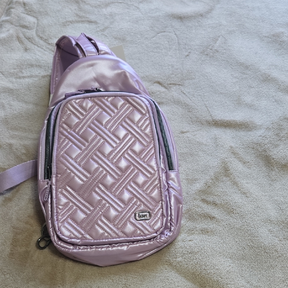 lug Satin Quilted Sling Backpack in Light Lavender